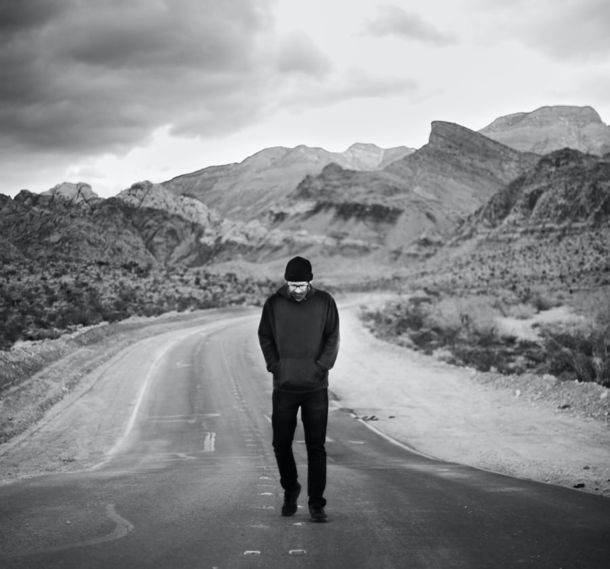 Man walking in mountains